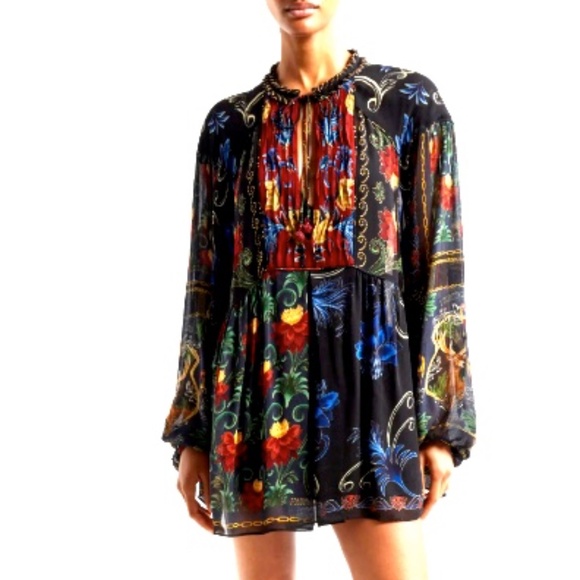 $260 Farm Rio Mixed Arabesque Scarves Long Sleeve Mini Dress - Picture 2 of 12
